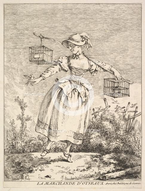 La marchande d'oyseaux (The Bird Merchant), 18th century. Creator: Jacques Gabriel Huquier.