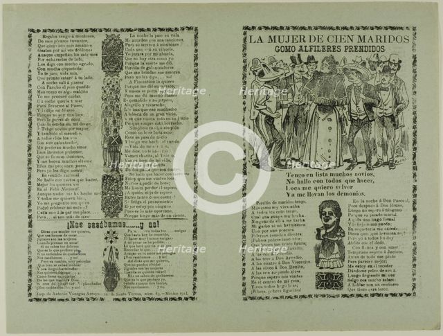 La mujer con cien maridos como alfileres prendidos (The women with hundreds of husbands like..., n.d Creator: José Guadalupe Posada.