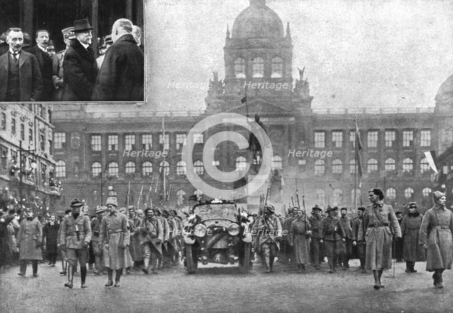 'La Nouvelle Europe; la republique Tchecoslovaque; L'entrée a Prague du president Mazaryk..., 1918. Creator: Pragaphot.