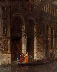 La sortie du Palais des Doges sous le pont des Soupirs, c.1870. Creator: Felix Francois Georges Philibert Ziem