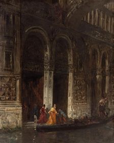 La sortie du Palais des Doges sous le pont des Soupirs, c.1870. Creator: Felix Francois Georges Philibert Ziem