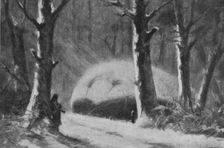 La "Saucisse"; Garde de nuit d'une saucisse abritee dans un bois 1916. Creator: Marodon