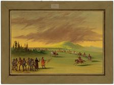La Salle Meets a War Party of Cenis Indians on a Texas Prairie. April 25, 1686, 1847/1848. Creator: George Catlin