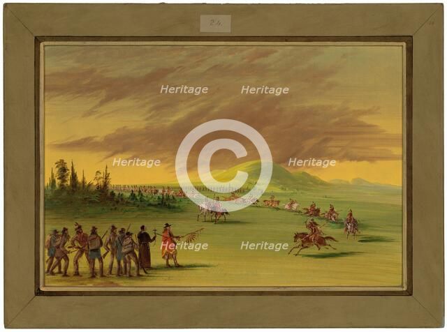 La Salle Meets a War Party of Cenis Indians on a Texas Prairie. April 25, 1686, 1847/1848. Creator: George Catlin.