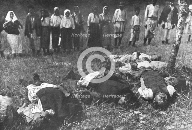 'La Serbie Martyre; Jeunes garcons serbes de 13 a 15 ans massacres', 1914 Creator: Unknown.