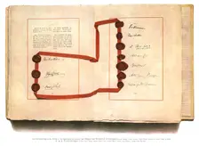 La signature du traite de paix a Versailles; les dernieres lignes du traite et les..., 1919. Creator: Unknown