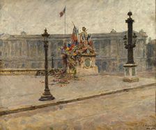 La statue de Strasbourg, place de la Concorde, couverte de drapeaux et de couronnes en novembre 1918 Creator: Francois Thevenot