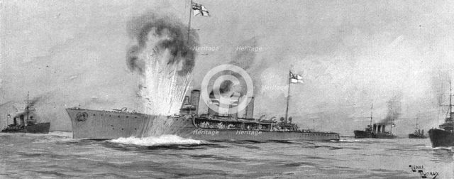 ''La surveillance de la mer; l''Amphion' touchait une mine et coulait en quelques instants', 1914. Creator: Henri Rudaux.