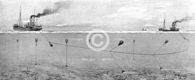'La surveillance de la mer; Les Allemands ont deja seme, dans la mer du Nord, des mines', 1914. Creator: Henri Rudaux.
