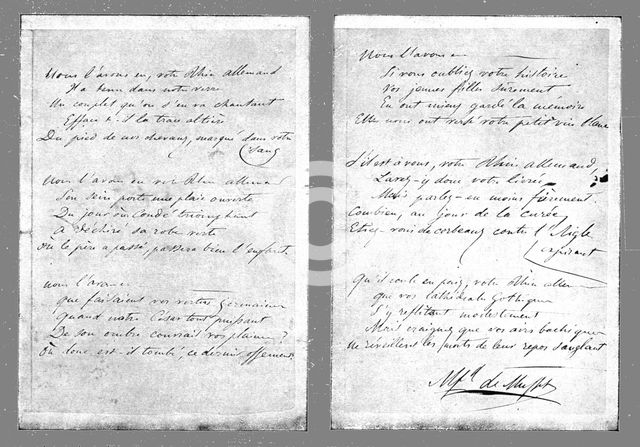 'La Paix Victorieuse; La Garde au Rhin: Autographe du "Rhin allemand", les strophes..., 1814. Creator: Unknown.