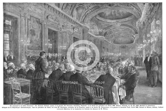 'La Paix Victorieuse; La reception de M Wilson au Senat Francais: Le dejeuner offert..., 1919. Creator: J Simont.