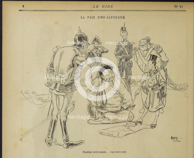 La paix sino-japonaise, Position interessante. Les interesses. From: Le Rire, May 11, 1895, 1895. Creator: Boyd, Alexander Stuart (1854-1930).