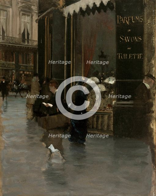 La parfumerie Violet, à l'angle du boulevard des Capucines et de la rue Scribe, c. 1880. Creator: De Nittis, Giuseppe (1846-1884).
