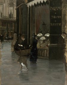 La parfumerie Violet, à l'angle du boulevard des Capucines et de la rue Scribe, c. 1880. Creator: De Nittis, Giuseppe (1846-1884)