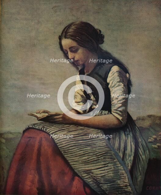 'La petite Liseuse ou Jeune bergère assise et lisant', c1855. Artist: Jean-Baptiste-Camille Corot.