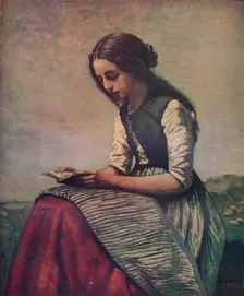 La petite Liseuse ou Jeune bergère assise et lisant c1855. Artist: Jean-Baptiste-Camille Corot