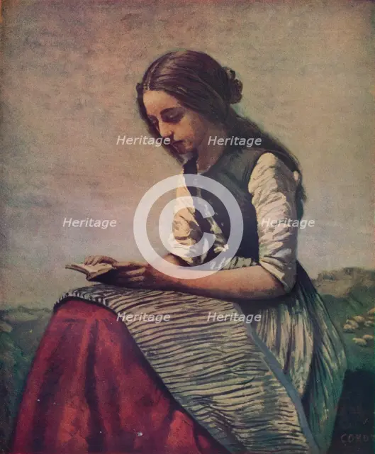 'La petite Liseuse ou Jeune bergère assise et lisant', c1855. Artist: Jean-Baptiste-Camille Corot.