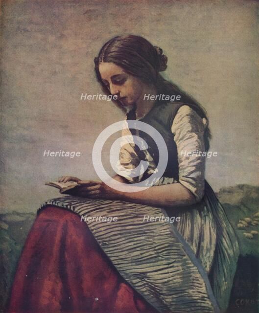 'La petite Liseuse ou Jeune bergère assise et lisant', c1855. Artist: Jean-Baptiste-Camille Corot.