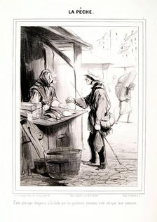 La Pêche. C'est presque toujours à la Halle.., 1840. Creator: Honore Daumier