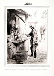 La Pêche. C'est presque toujours à la Halle.., 1840. Creator: Honore Daumier