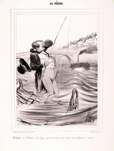 La Pêche. Malheur au Pêcheur à la ligne...1840. Creator: Honore Daumier