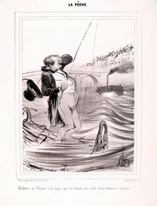 La Pêche. Malheur au Pêcheur à la ligne...1840. Creator: Honore Daumier