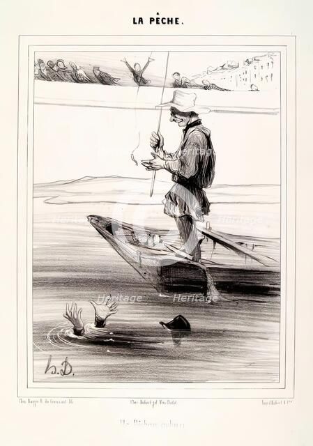 La Pêche. Un Pêcheur Endurci, 1840. Creator: Honore Daumier.