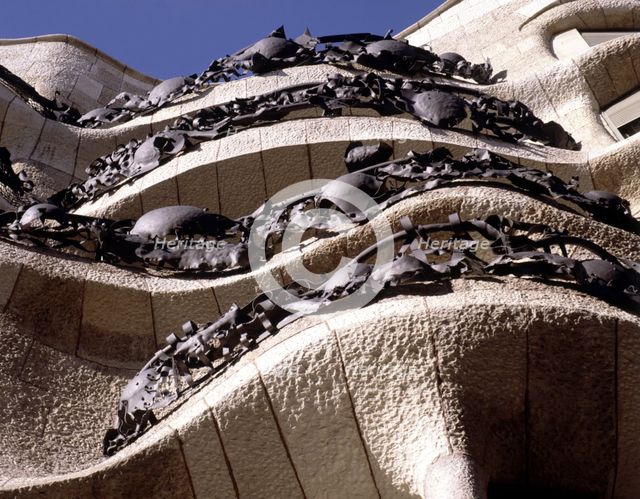 La Pedrera or Mila House, completed in 1912, designed by architect Antoni Gaudi i Cornet, Detail …