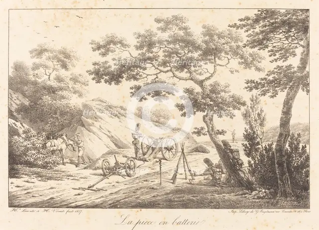 La piece en batterie, 1817. Creator: Emile Jean-Horace Vernet.