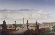 La place de la Concorde, vue de la terrasse du bord de l'eau ; le roi Louis-Philippe..., 1846. Creator: Jean-Charles Geslin
