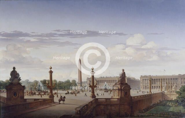La place de la Concorde, vue de la terrasse du bord de l'eau ; le roi Louis-Philippe..., 1846. Creator: Jean-Charles Geslin.