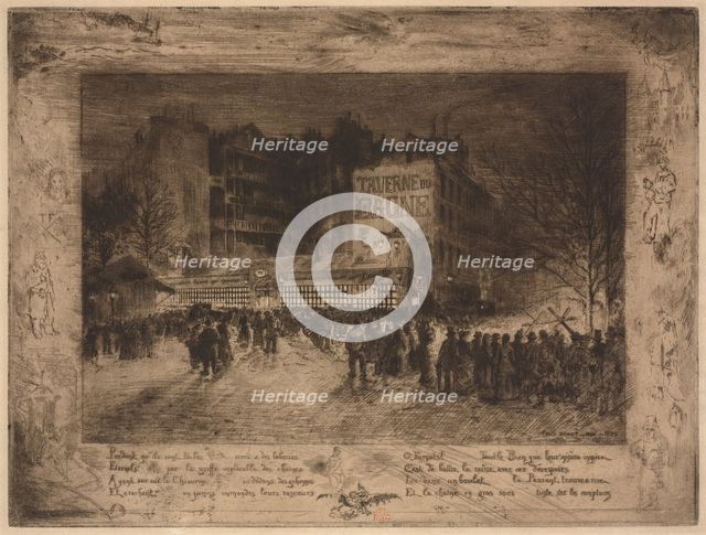 La Place des Martyrs et la Taverne du Bagne, 1885. Creator: Félix Hilaire Buhot (French, 1847-1898).