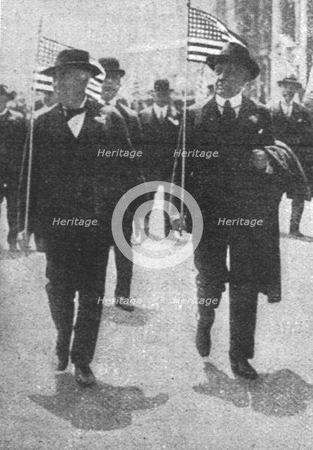 'La Preparation Militaire; Edison (a gauche) portant un fanion aux couleurs nationales: a..., 1916. Creator: Unknown.