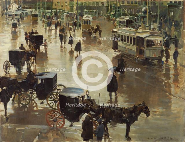 La Puerta del Sol, Madrid. Artist: Martínez Cubells, Enrique (1874-1947)