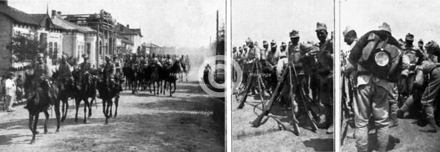 'La Roumanie dans la Guerre; Troupes de cavalerie et d'infanterie roumaines partant pour le front',  Creator: Unknown.