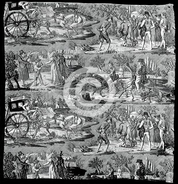 La Route de St. Cloud ou de Poissy (Furnishing Fabric), Nantes, 1822 or after. Creator: Favre-Petitpierre et Cie.