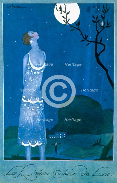 La Robe Couleur de Lune, from Femina, pub. 1925 (pochoir Print)