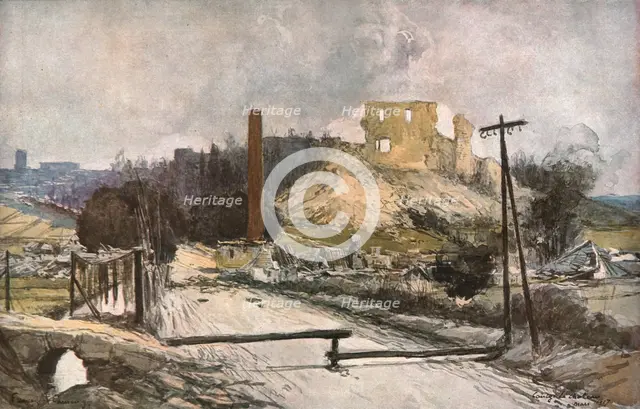 'La retraite allemande (mars 1917). Coucy-le Chateau apres la destruction allemande', 1917. Creator: Francois Flameng.