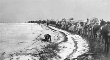 'La retraite de l'armee serbe a travers la plaine de Kossovo. Creator: Unknown
