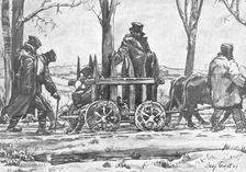 'La Retraite Serbie; transport de blesses sur une charrette macedonienne. 1916. Creator: Vladimir Betzitch