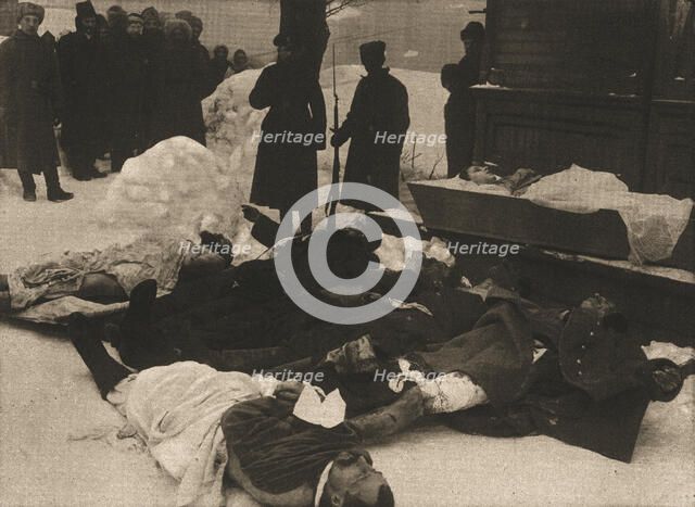 'La Revolution Russe; Apres une journee sanglante: un factionnaire garde-les morts', 1917. Creator: Unknown.