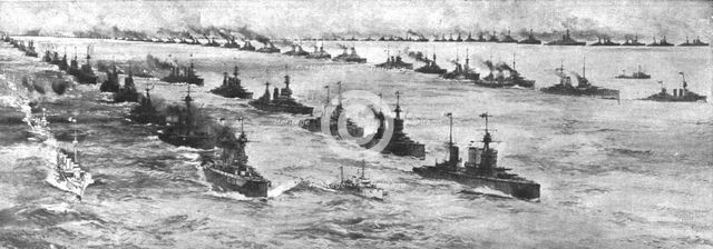 'La Reddition de la Flotte Allemande; Arrivee au mouillage, a l'embouchure du Forth, de la..., 1918. Creator: Unknown.