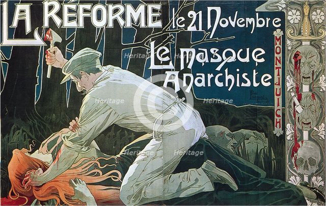 La Réforme le 21 Novembre, le masque anarchiste, 1897. Artist: Privat-Livemont, Henri (1861–1936)