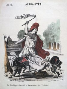 La Republique Chassant la Basse-cour des Tuilleries allegorical cartoon, 1870-1871. Artist: Anon