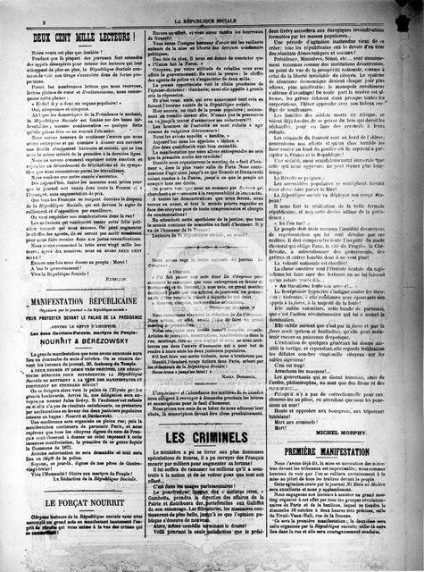 La Republique Sociale newspaper of 13th October 1881 Artist: Unknown