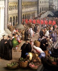La Riva Degli Schiavoni in Venetia detail of the painting by Leandro Bassano