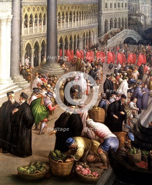  'La Riva Degli Schiavoni in Venetia', detail of the painting by Leandro Bassano.
