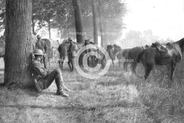 'La rupture de Chemin des Dames; entre l'Ourcq et la Marne: halte de cavaliers amercains', 1918. Creator: Unknown.