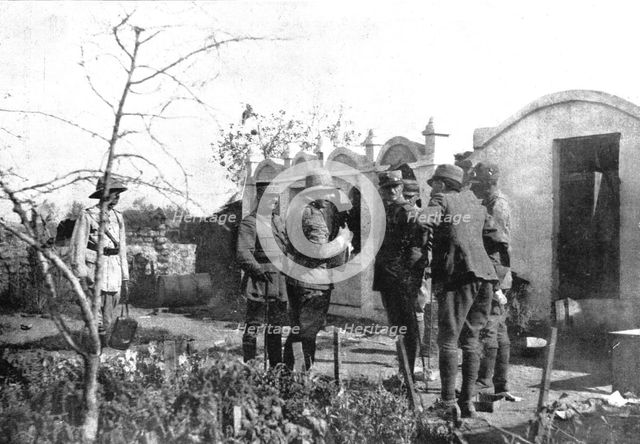 ''La rupture des lignes Bulgares; Le general Francher d'Esperet visitant un ancien "casino"..., 1918 Creator: Unknown.