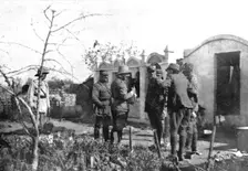 'La rupture des lignes Bulgares; Le general Francher d'Esperet visitant un ancien "casino"..., 1918 Creator: Unknown